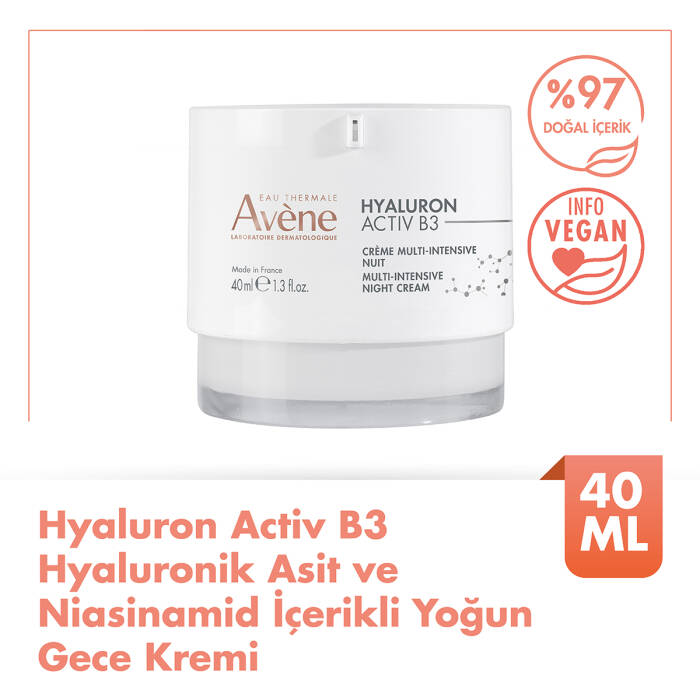 Avene Hyaluron ACTIV B3 Hyaluronik Asit ve Niasinamid İçerikli Yoğun Gece Kremi 40 ml - 1