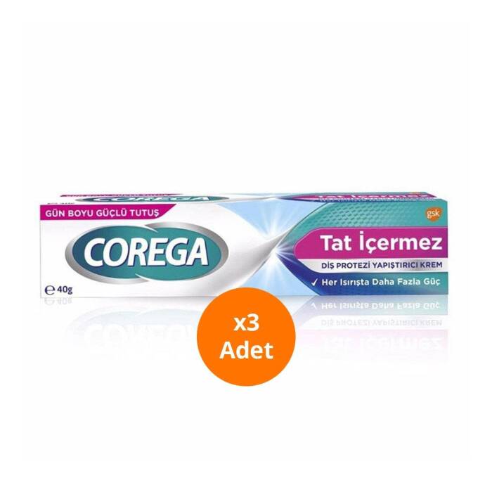 Corega Süper Diş Protezi Yapıştırıcı Tat İçermez Krem 40 gr x3 Adet - 1