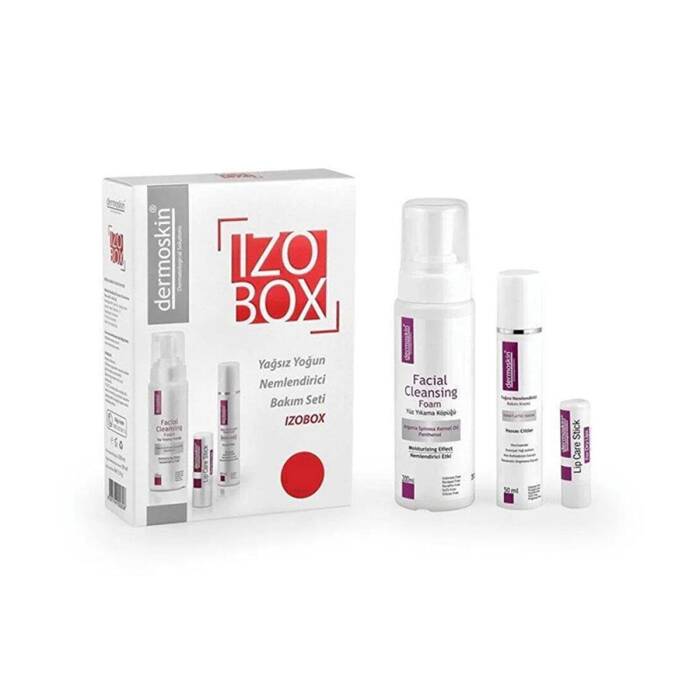 Dermoskin Izobox Yağsız Yoğun Nemlendirici Bakım Seti (Yağsız Nemlendirici Krem 50 ml + Yüz Yıkama Köpüğü 200 ml + Lip Care Stick 3,9 gr) - 1