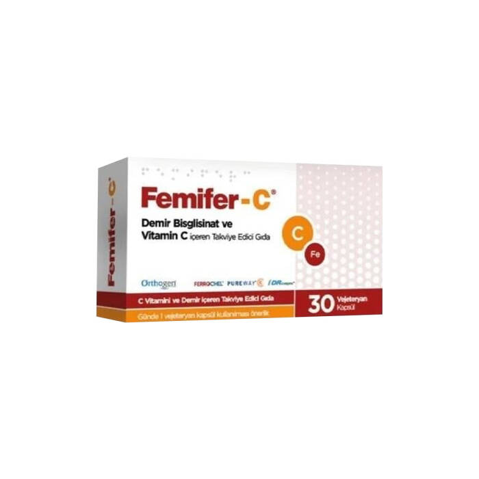 Femifer-C Demir Bisglisinat ve Vitamin C İçeren Takviye Edici Gıda 30 Kapsül - 1