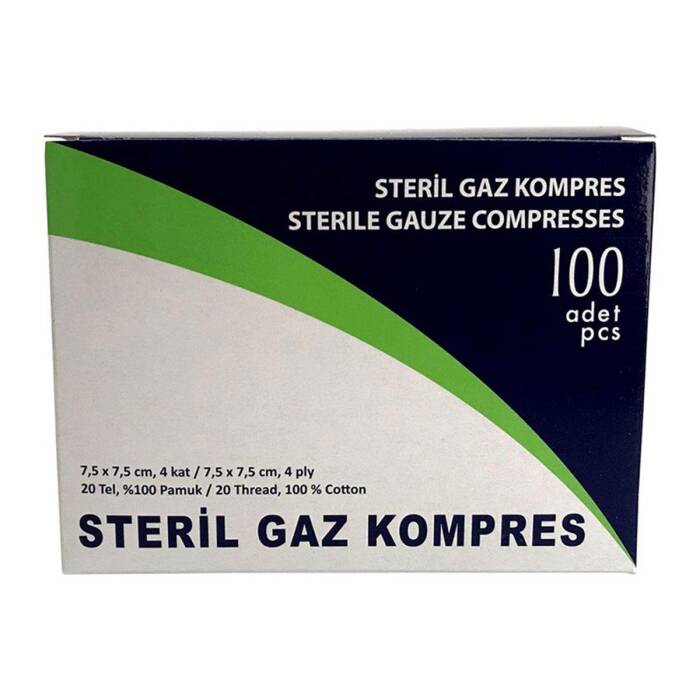 Kuteks Steril Gaz Kompres 7,5cm x 7,5cm 4 Kat (4x25 Adet) 100'lü - 1