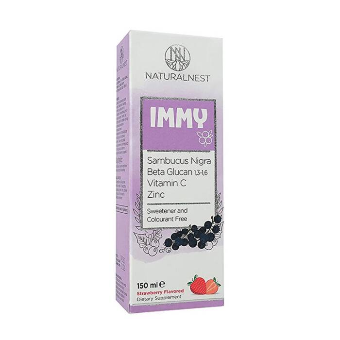 Naturalnest Immy Çilek Aromalı Şurup 150 ml (Kara Mürver, Beta Glukan, C Vitamini, Çinko) - 1