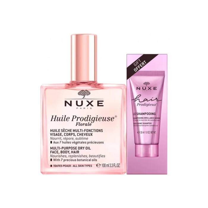 Nuxe Huile Prodigieuse Florale Kuru Yağ 100 ml + Hair Prodigieux Yoğun Parlaklık Veren Şampuan 30 ml - 1