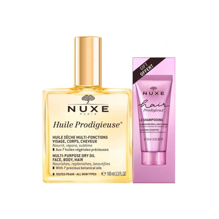 Nuxe Huile Prodigieuse Kuru Yağ 100 ml + Hair Prodigieux Yoğun Parlaklık Veren Şampuan 30 ml - 1