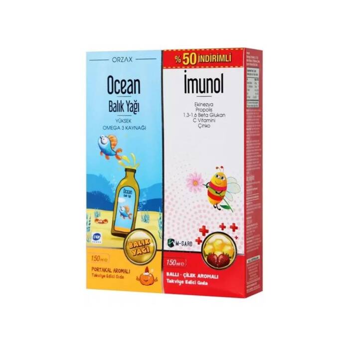 Orzax Ocean Portakal Aromalı Balık Yağı Şurubu 150 ml + Orzax İmunol Şurup 150 ml - 1