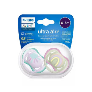 Philips Avent Ultra Air Emzik 0-6 Ay 2'li (Mor ve Yeşil Desenli) - 1