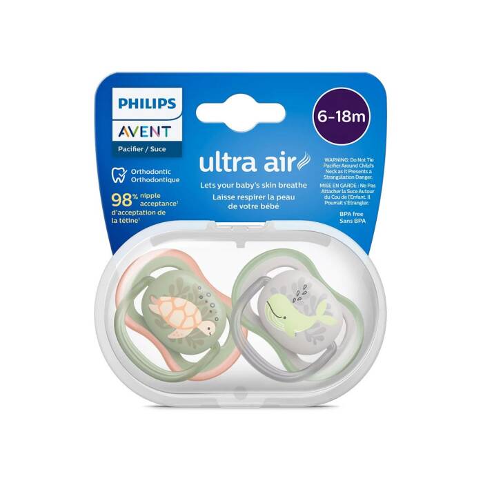 Philips Avent Ultra Air Emzik 6-18 Ay 2'li (Gri ve Yeşil Desenli) - 1