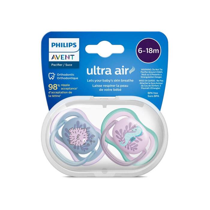 Philips Avent Ultra Air Emzik 6-18 Ay 2'li (Mavi ve Mor Desenli) - 1