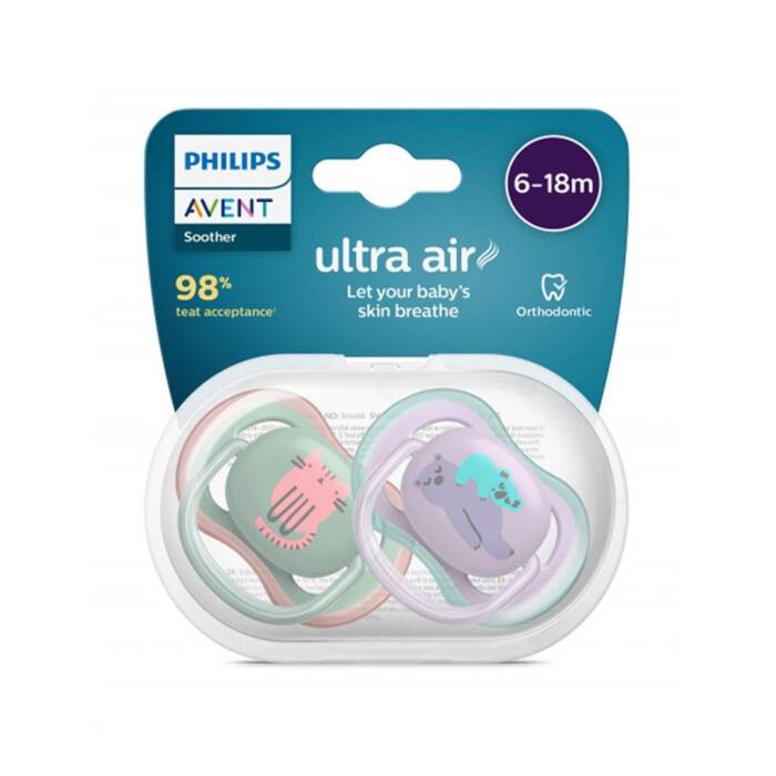 Philips Avent Ultra Air Emzik 6-18 Ay 2'li (Yeşil ve Mor Desenli) - 1