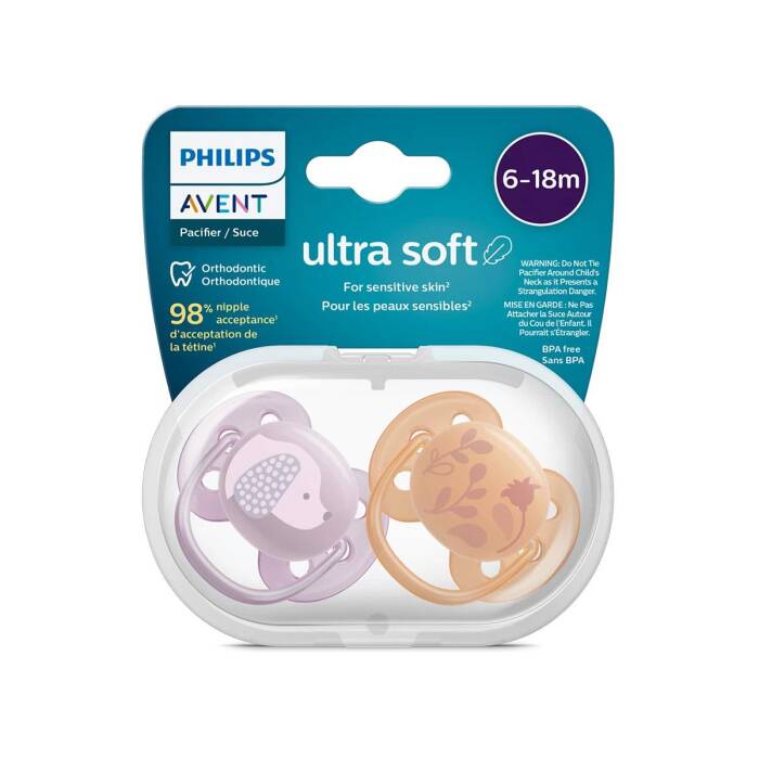 Philips Avent Ultra Soft Emzik 6-18 Ay 2'li (Turuncu ve Mor Desenli) - 1