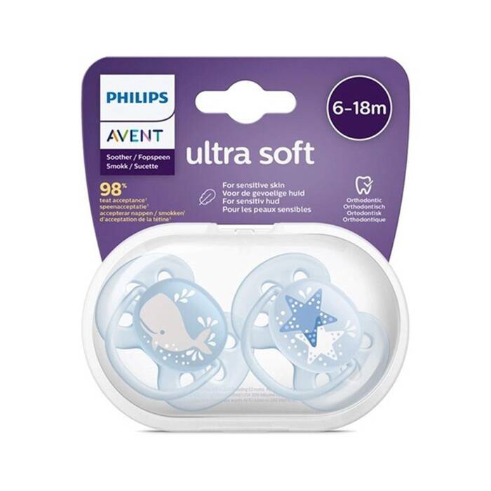 Philips Avent Ultra Soft Emzik 6-18 Ay (Mavi Desenli) - 1