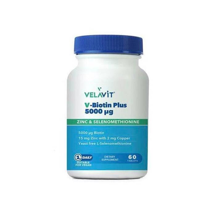 Velavit V-Biotin Plus 5000mcg Takviye Edici Gıda 60 Tablet - 1