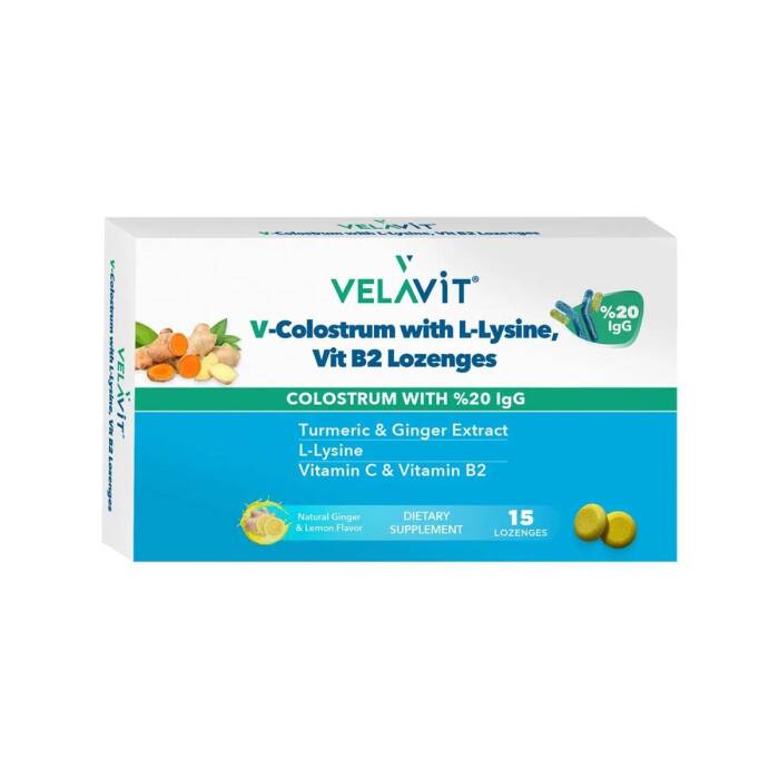 Velavit V-Colostrum with L-Lysine , Vit B2 Lozenges Takviye Edici Gıda 15 Pastil - 1