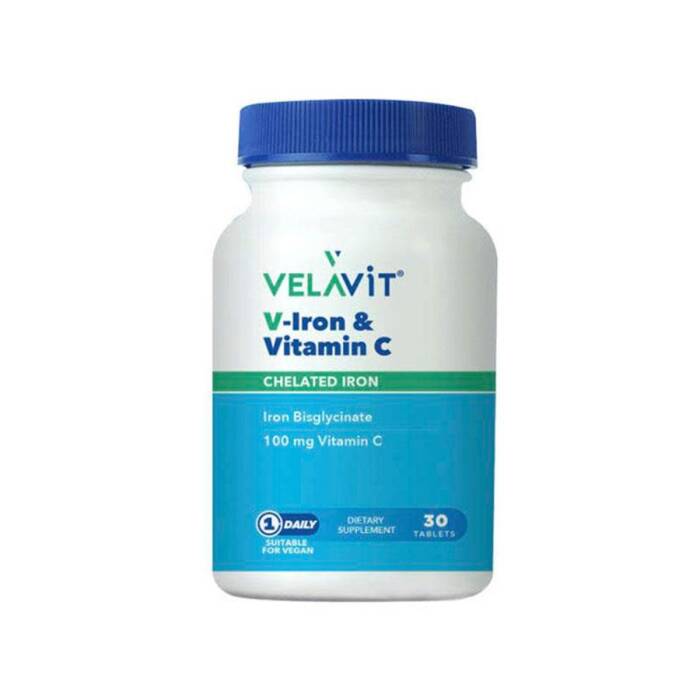 Velavit V-Iron ve Vitamin C İçeren Takviye Edici Gıda 30 Tablet - 1