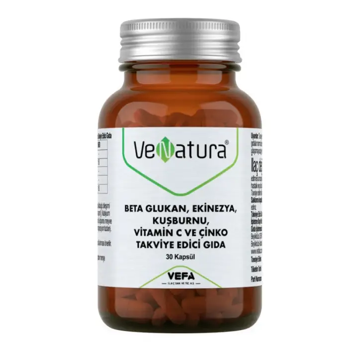 VeNatura Beta Glukan, Ekinezya, Kuşburnu, Vitamin C ve Çinko Takviye Edici Gıda 30 Kapsül - 1