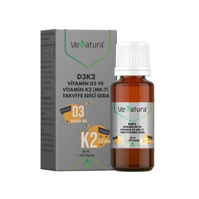 VeNatura D3K2 Vitamin D3 Ve Vitamin K2 (MK-7) Takviye Edici Gıda 20 ml - 1