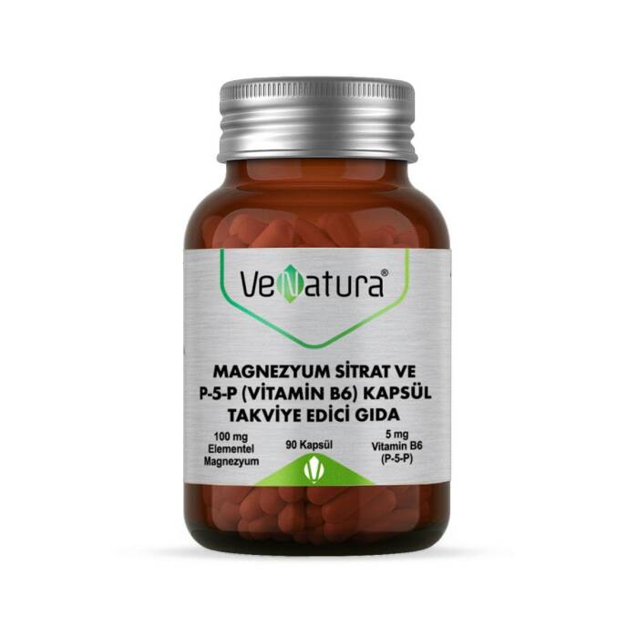 VeNatura Magnezyum Sitrat ve P-5-P (Vitamin B6) Kapsül Takviye Edici Gıda 90 Kapsül - 1