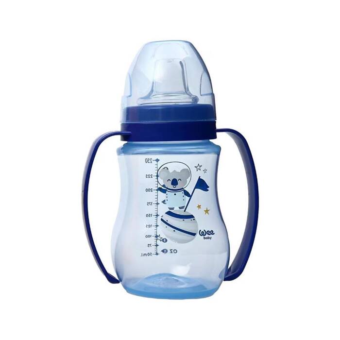 Wee Baby Akıtmaz Kulplu PP Alıştırma Bardağı 250 ml 6+ Ay Koyu Mavi - 1