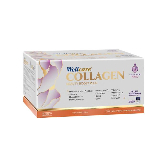 Wellcare Collagen Beauty Plus 10.000 mg Frenk Üzümü & Portakal Aromalı Likit 30 Tüp x 40 ml + 30 Kapsül - 2