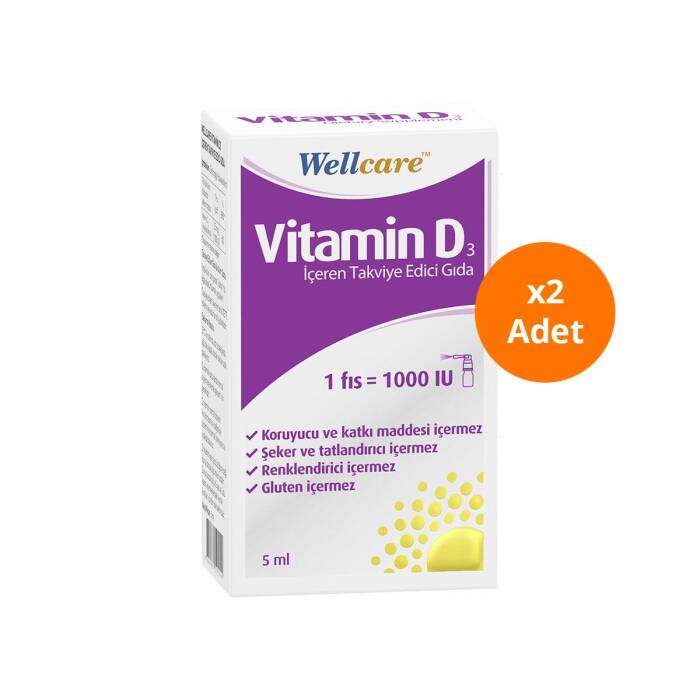 Wellcare Vitamin D3 1000 IU Sprey Takviye Edici Gıda 5 ml x 2 Adet - 1