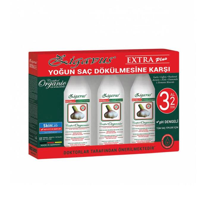 Zigavus Extra Plus Tüm Saç Tipleri İçin Sarımsaklı Şampuan 3 x 250 ml - 1